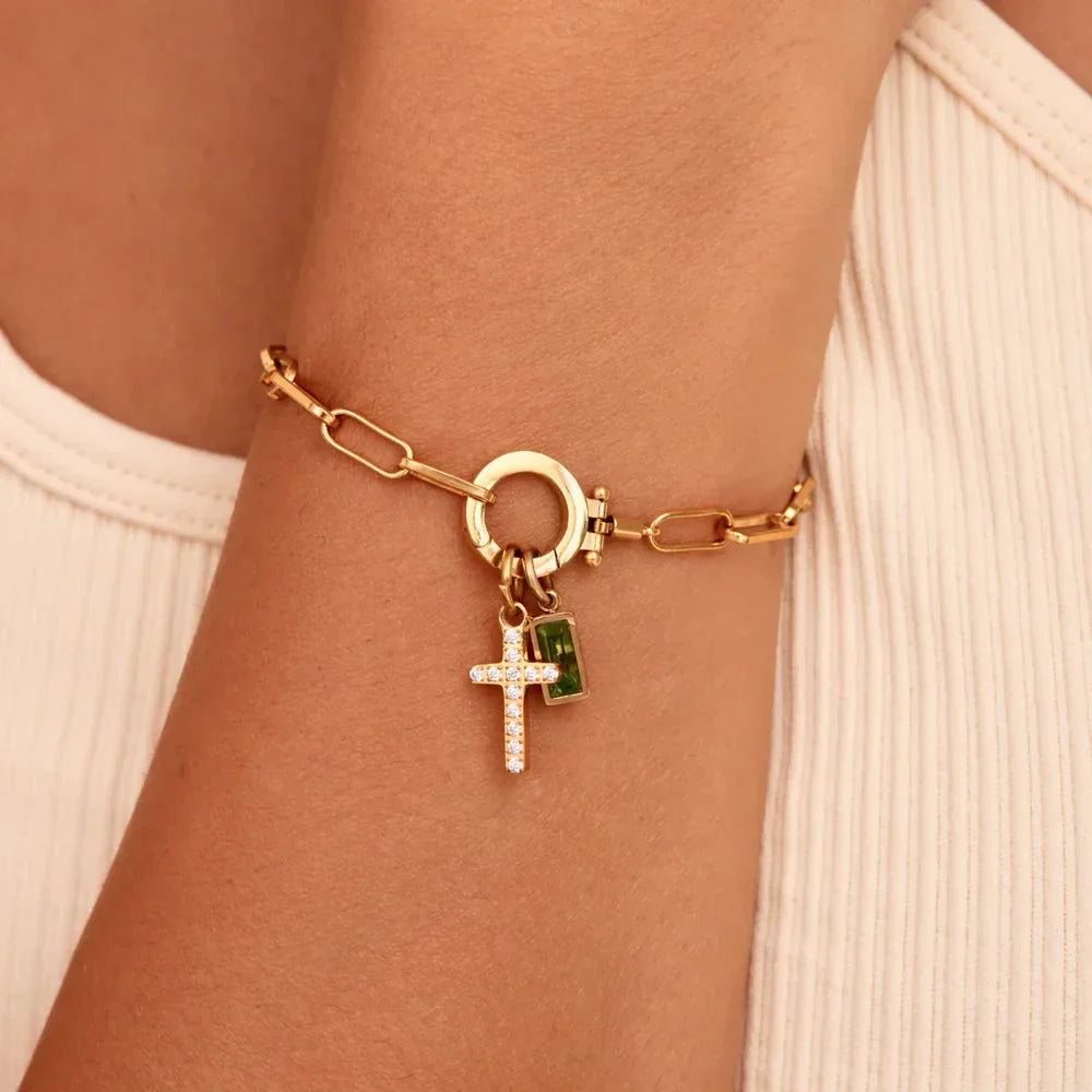 Annabella Birthstone Cross Bracelet