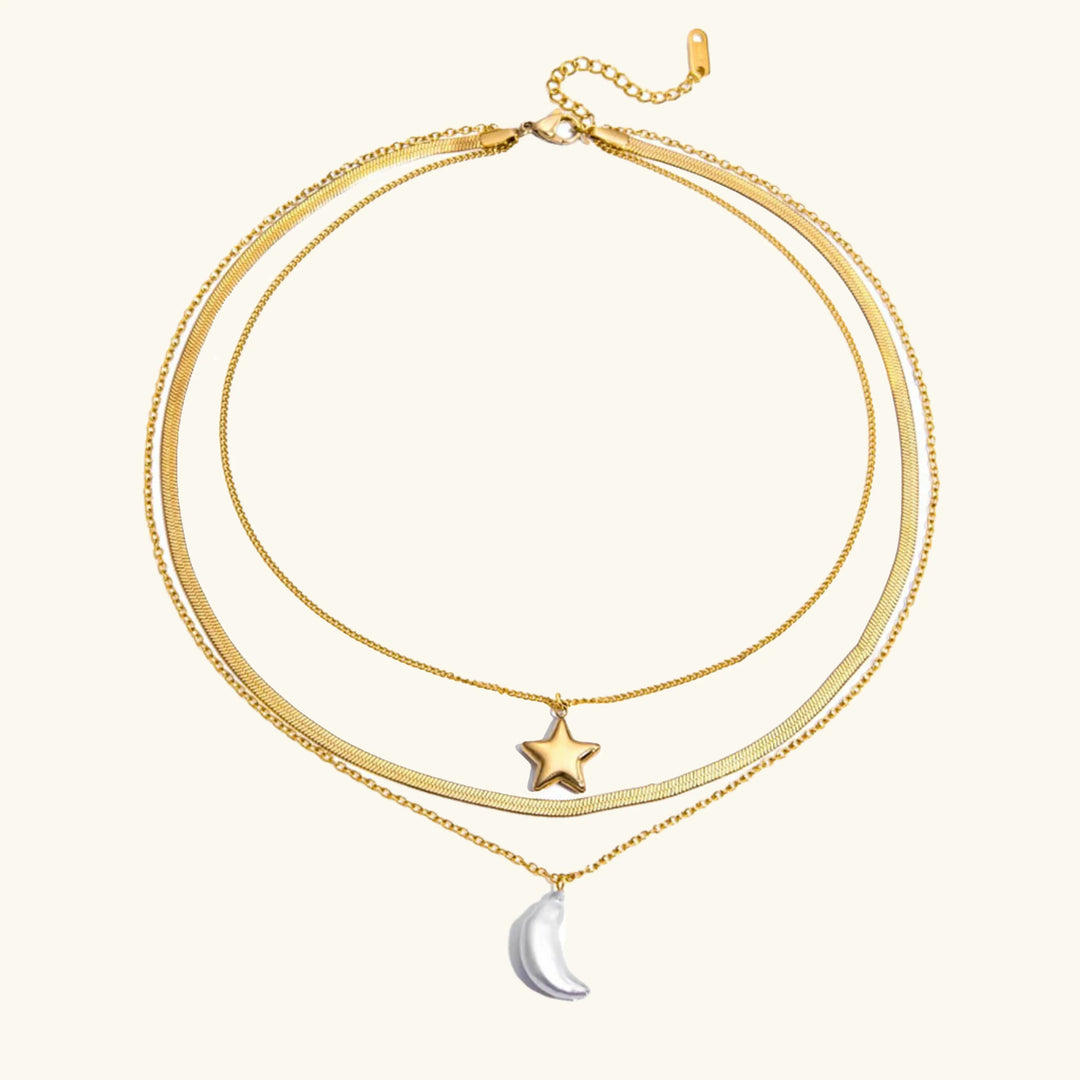 Cirra Sonne & Mond mehrlagige Goldkette
