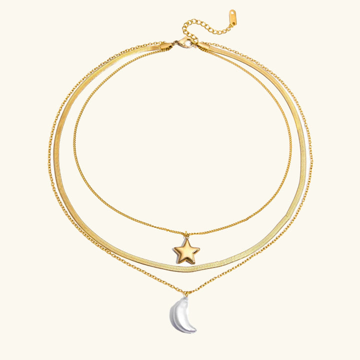 Cirra Sonne & Mond mehrlagige Goldkette