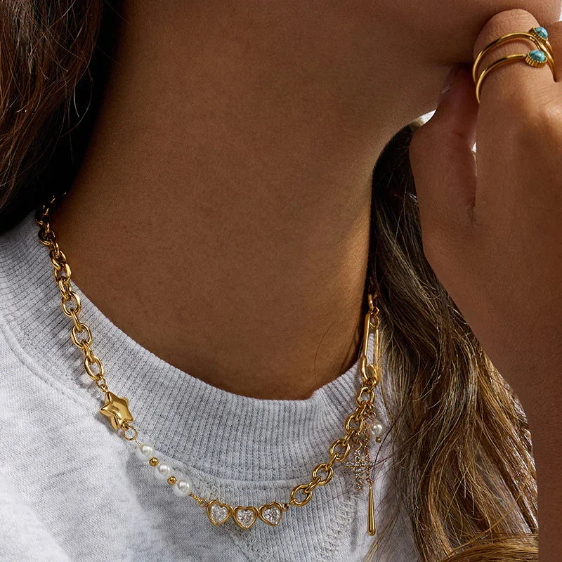Zeraphine Diamant-Perlen-Goldkette