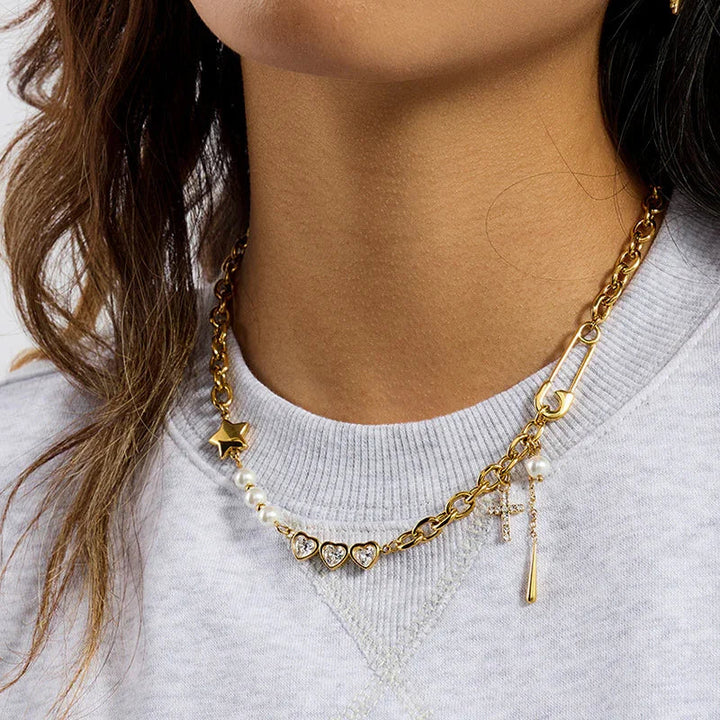 Zeraphine Diamant-Perlen-Goldkette