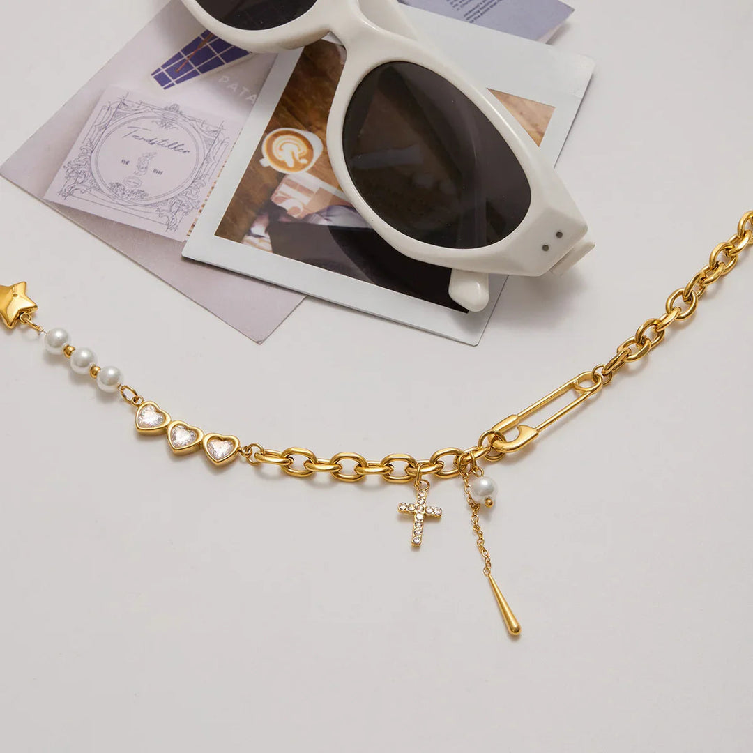 Zeraphine Diamant-Perlen-Goldkette