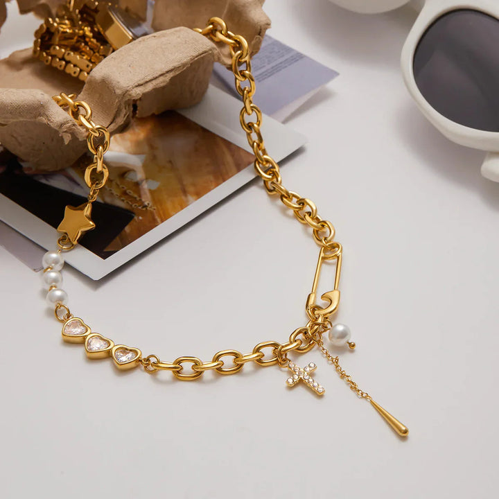 Zeraphine Diamant-Perlen-Goldkette