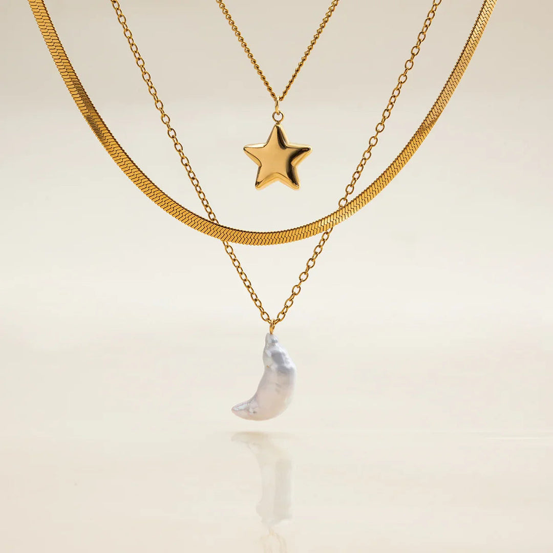 Cirra Sonne & Mond mehrlagige Goldkette