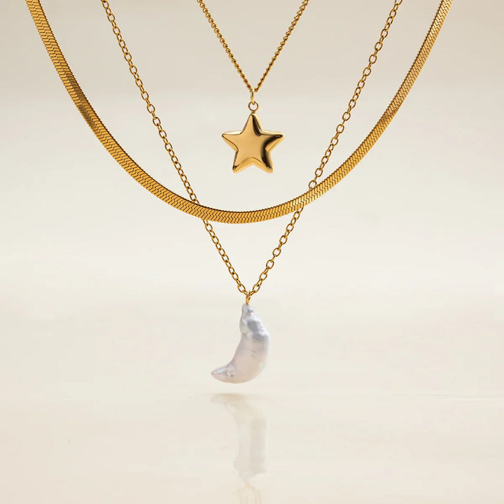 Cirra Sonne & Mond mehrlagige Goldkette