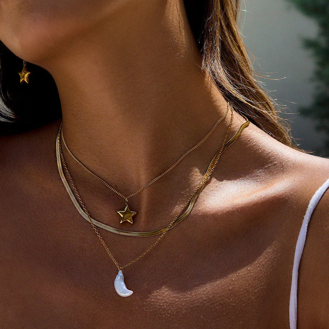 Cirra Sonne & Mond mehrlagige Goldkette