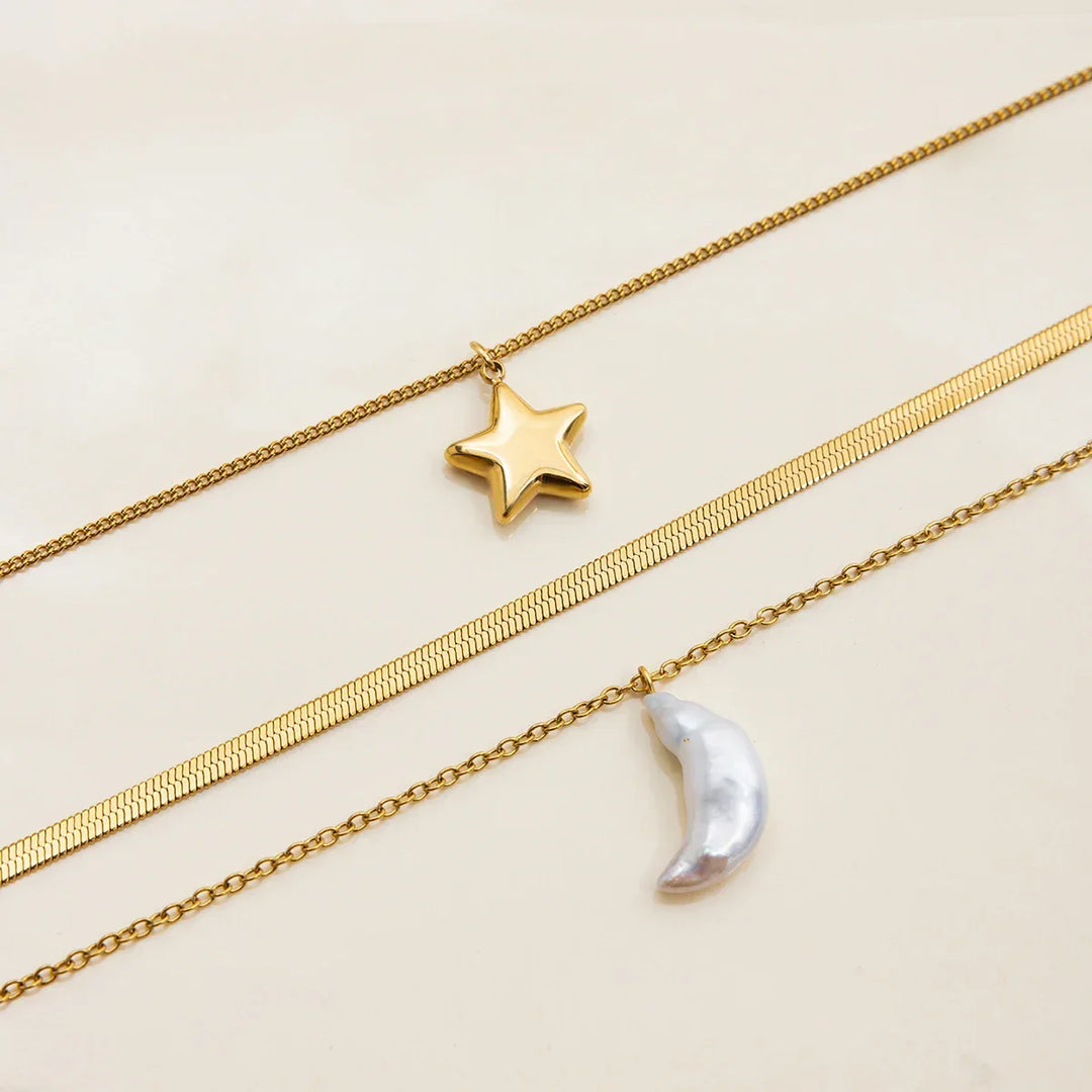 Cirra Sonne & Mond mehrlagige Goldkette