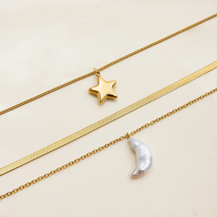 Cirra Sonne & Mond mehrlagige Goldkette