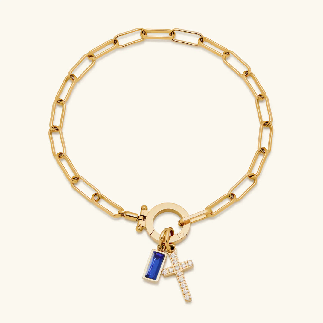 Annabella Birthstone Cross Bracelet